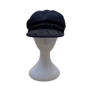 Vintage Greek Fisherman Cap Navy Wool & Cotton Braided Trim One Size